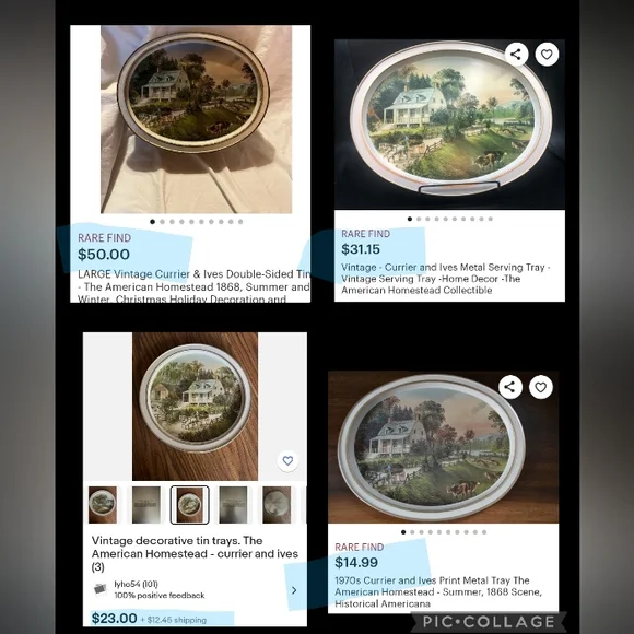 Vintage Currier & Ives Oval Tray - "The American Homestead" - Picture 11 of 11